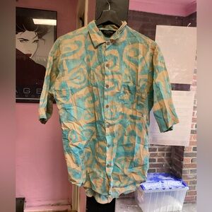 Casual Button Down Shirt - Blue and Tan